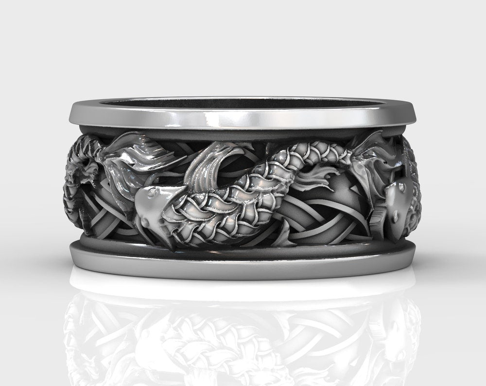 Japanese band ring with koi fish