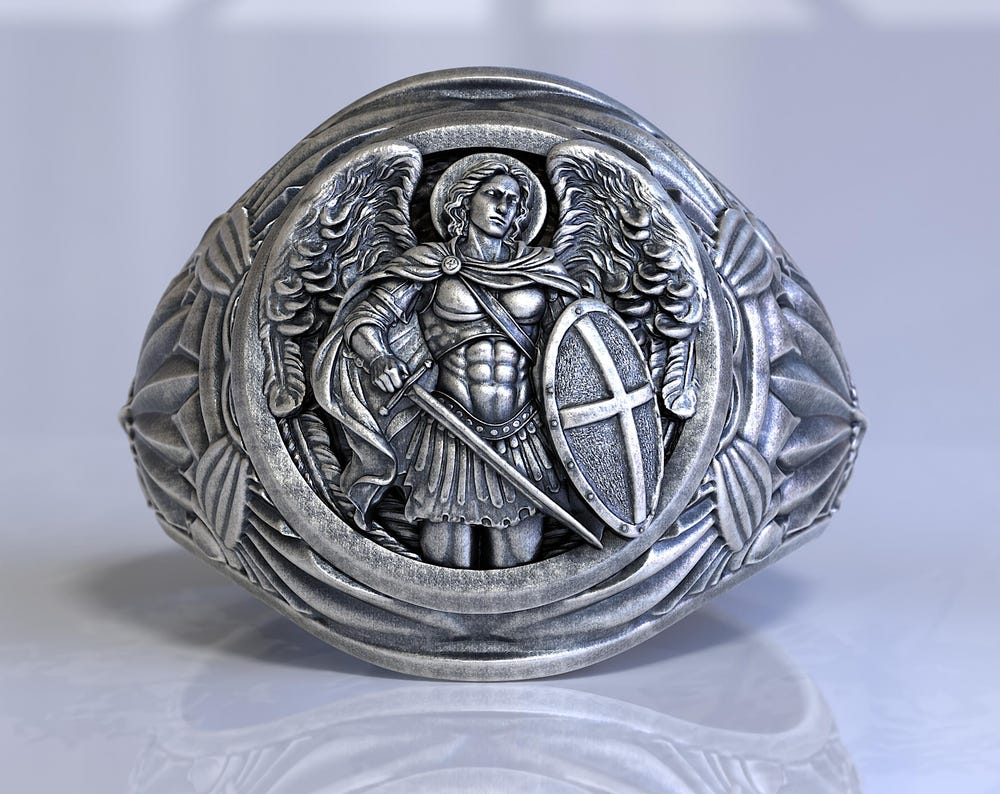 Archangel Saint Michael Silver Men Ring